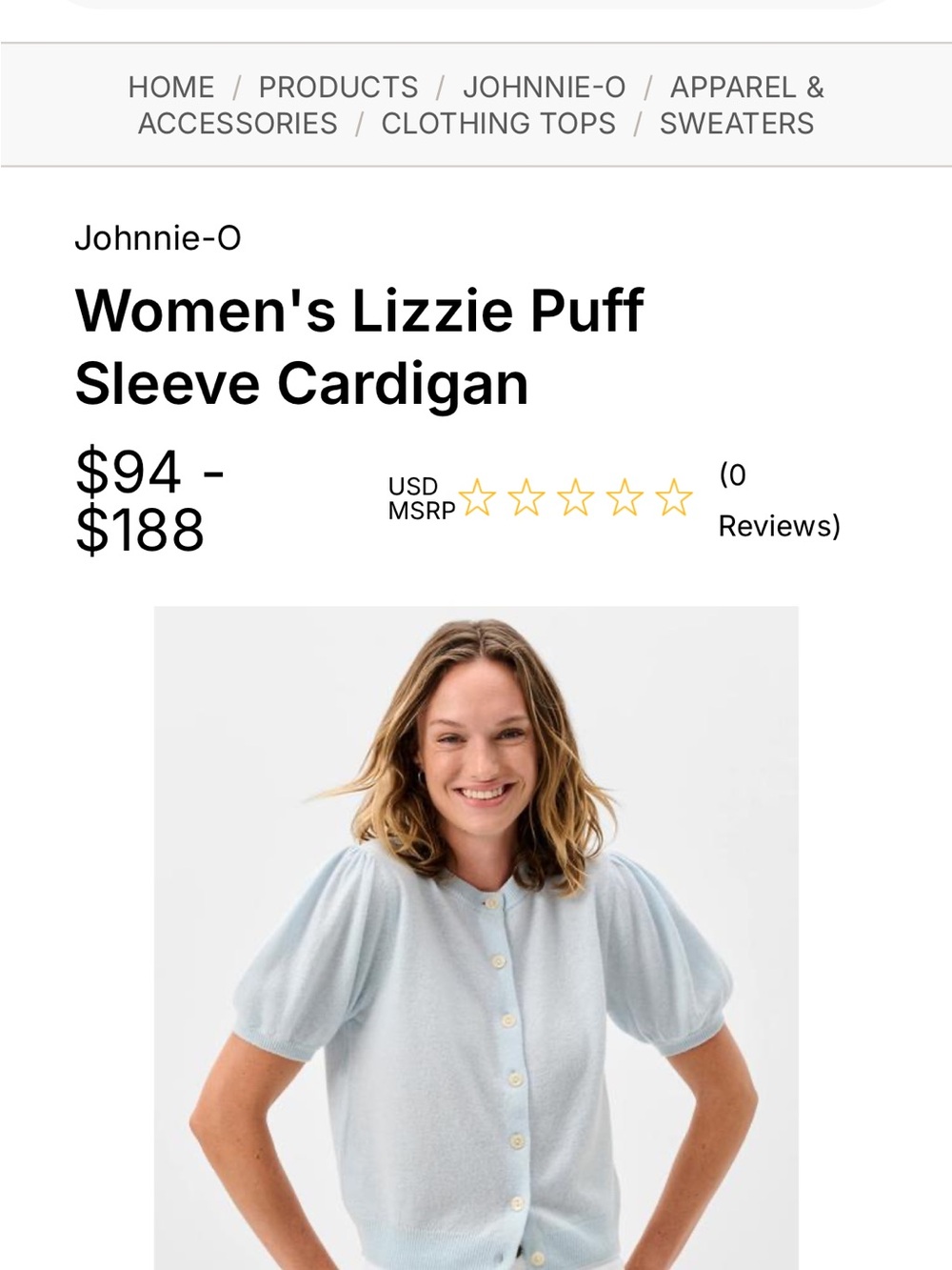 johnnie-O Light Blue Puff Sleeve Cardigan